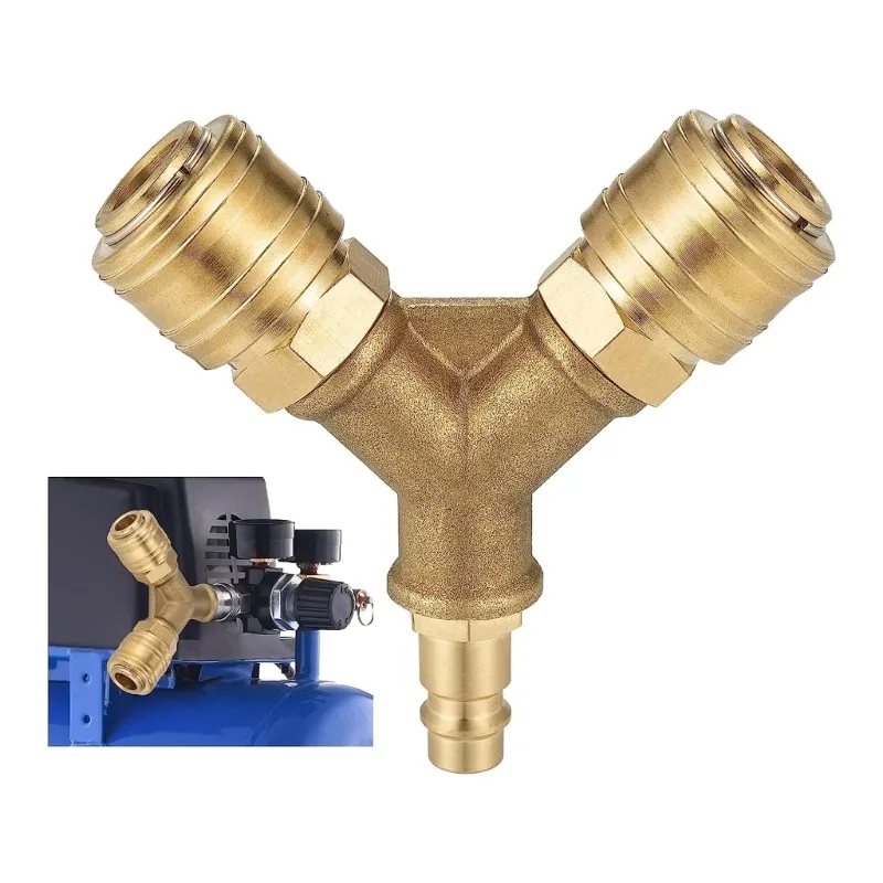 Compression Fitting Brass - ตัวจ่ายลมอัดแบบอัพเกรด 2 ทาง พร้อมข้อต่อ 2 ตัว