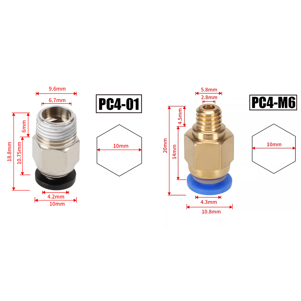Ptfe Tape Thread - 10 ชิ้น/ล็อต ข้อต่อลม PC4-M10 สำหรับชิ้นส่วนเครื่องพิมพ์ 3