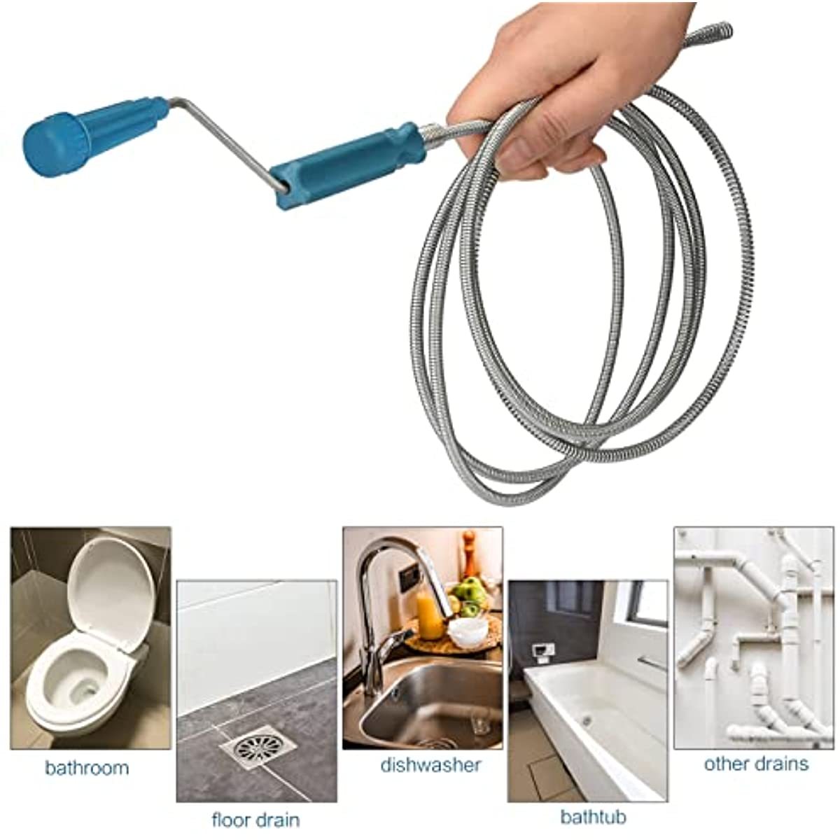 Drain Snake Flexible - ที่ดันท่อแบบยืดหดได้ ทำจากเหล็ก ใช้งานง่าย ไม่ต้องใช้แบตเตอรี่ เครื่องมือขจัดสิ่งอุดตันในท่อ สำหรับงานประปาในบ้าน