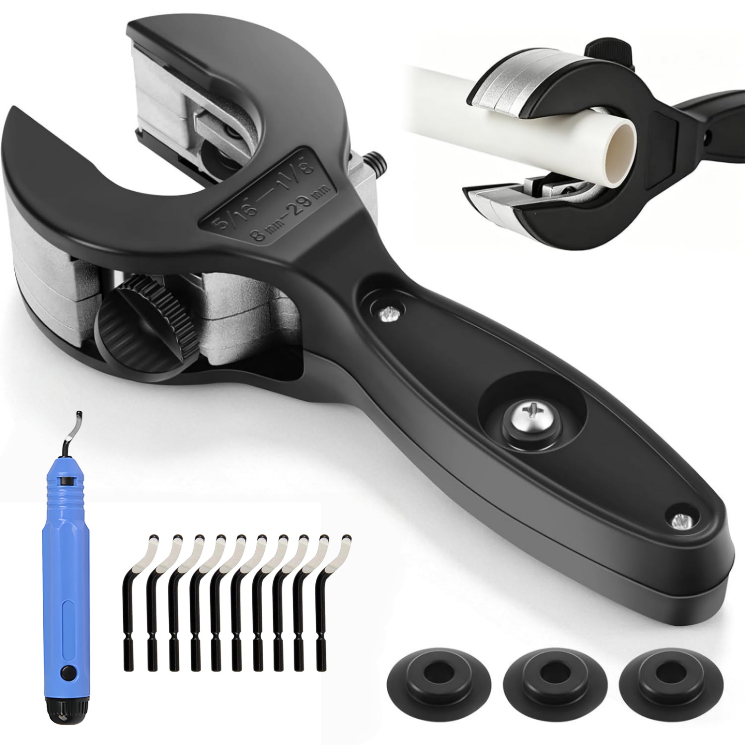 Pipe Cutter Ratchet - ชุดเครื่องตัดท่อแบบมีด้ามจับพร้อมเครื่องมือลบคม สำหรับท่อทองแดง อลูมิเนียม และพลาสติก PVC