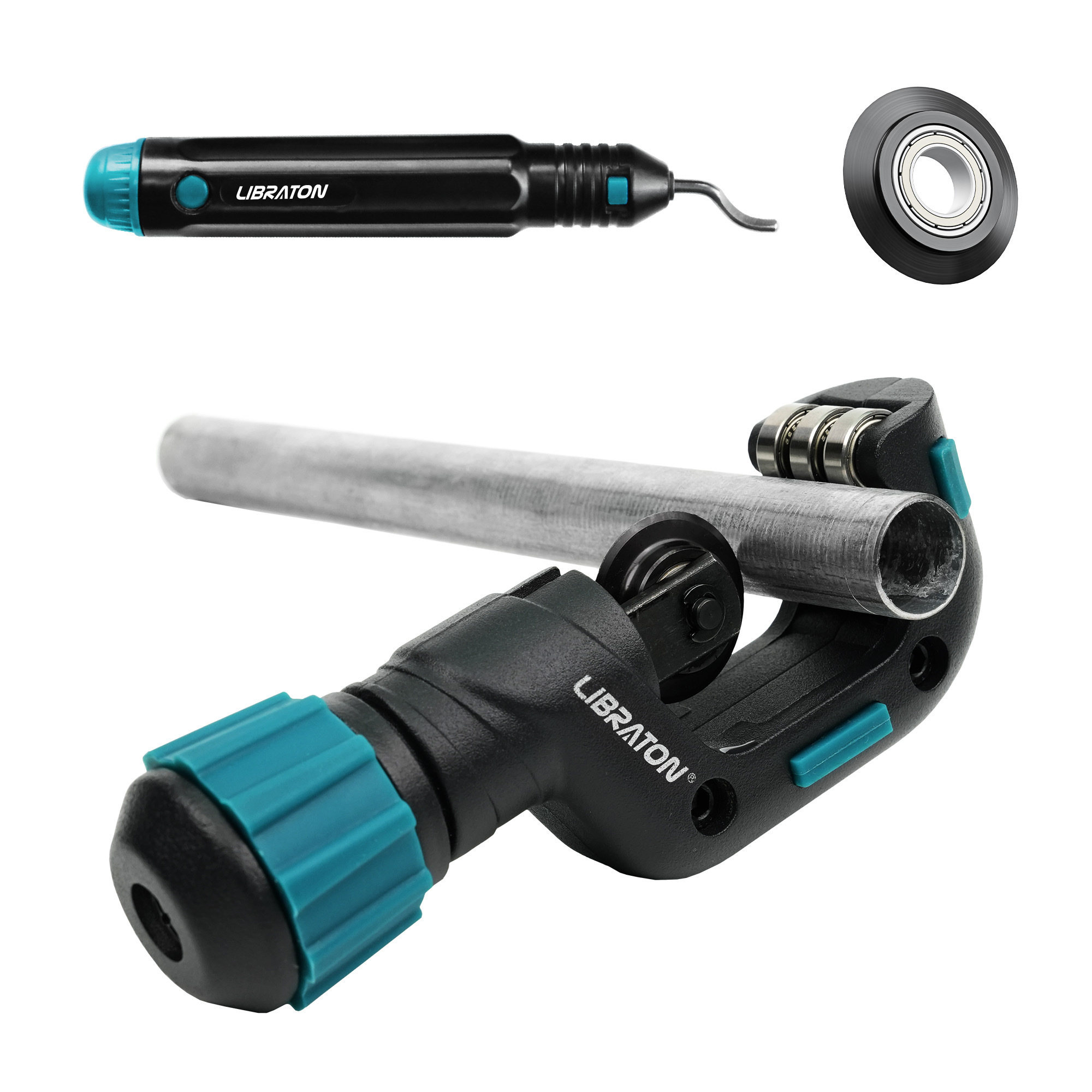 Pipe Cutter Ratchet - เครื่องตัดท่อ LIBRATON พร้อมใบมีดและเครื่องมือตัดท่อ เครื่องมือลบคม เครื่องตัดทองแดง สำหรับท่อสแตนเลสบางขนาด