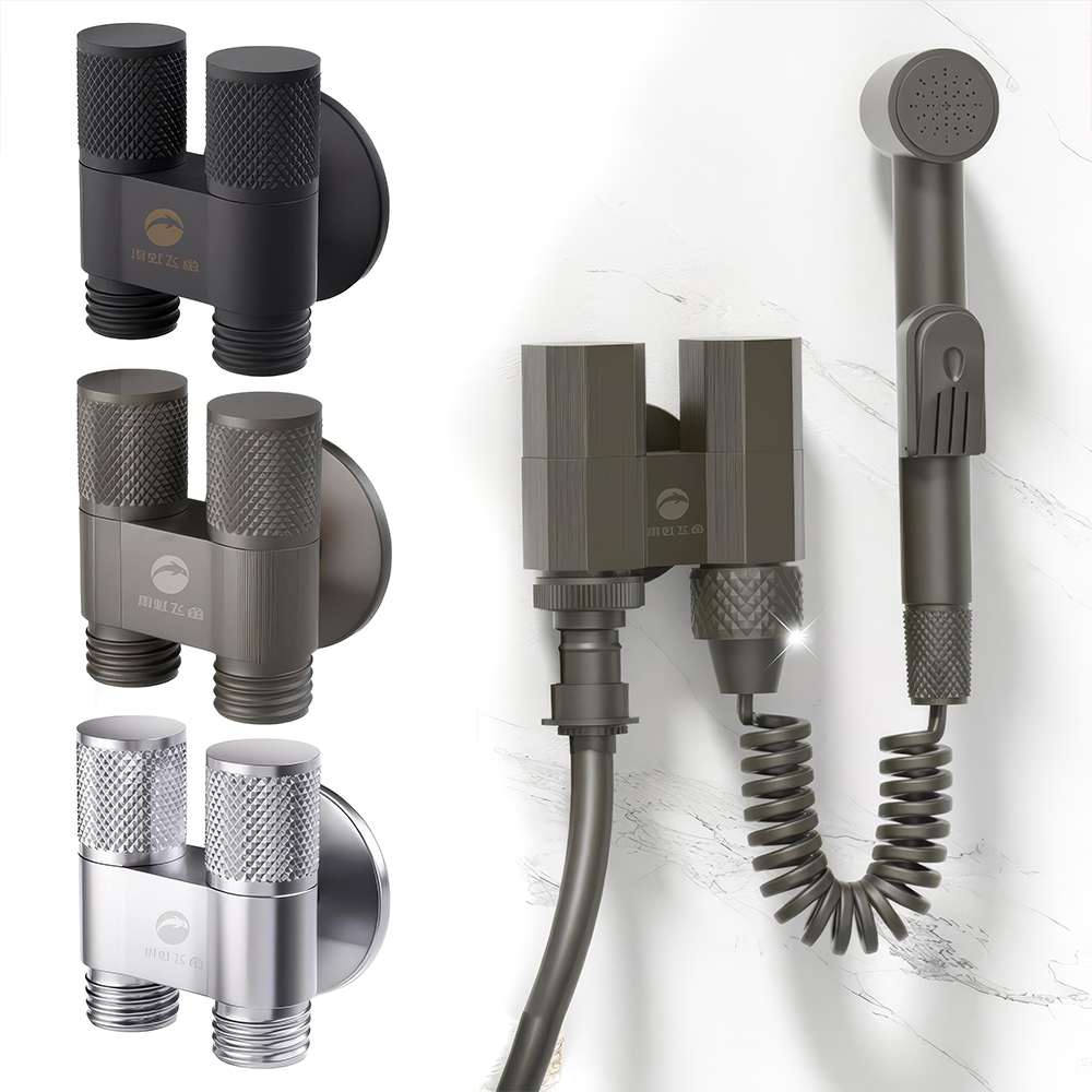 Toilet Fill Valve - วาล์วทองเหลืองติดผนังแบบมุมฉาก ORIENTAL YUHONG แบบหนึ่งทางเข้าสองทางออก สำหรับหัวฉีดน้ำทำความสะอาด อุปกรณ์ห้องน้ำและสุขภัณฑ์
