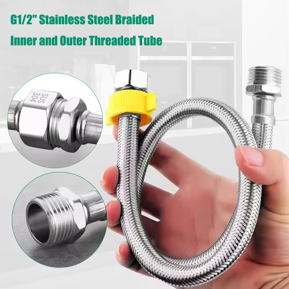 Flexible Hose Braided - 1 ชิ้น 20/40/60/80/100/150/200 ซม. G1/2 ท่ออ่อนแบบถักสแตนเลสเกลียวภายในและภายนอกสำหรับท่อน้ำร้อนน้ำเย็น