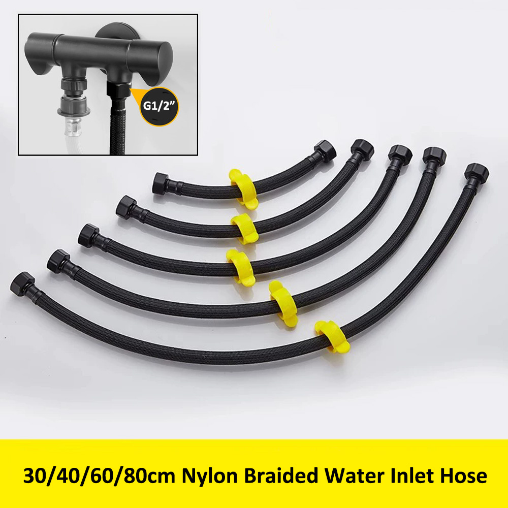 Flexible Hose Braided - สายยางน้ำเข้าแบบถักไนลอนสีดำขนาด G1/2 นิ้ว ความยาว 30/40/60/80 ซม.