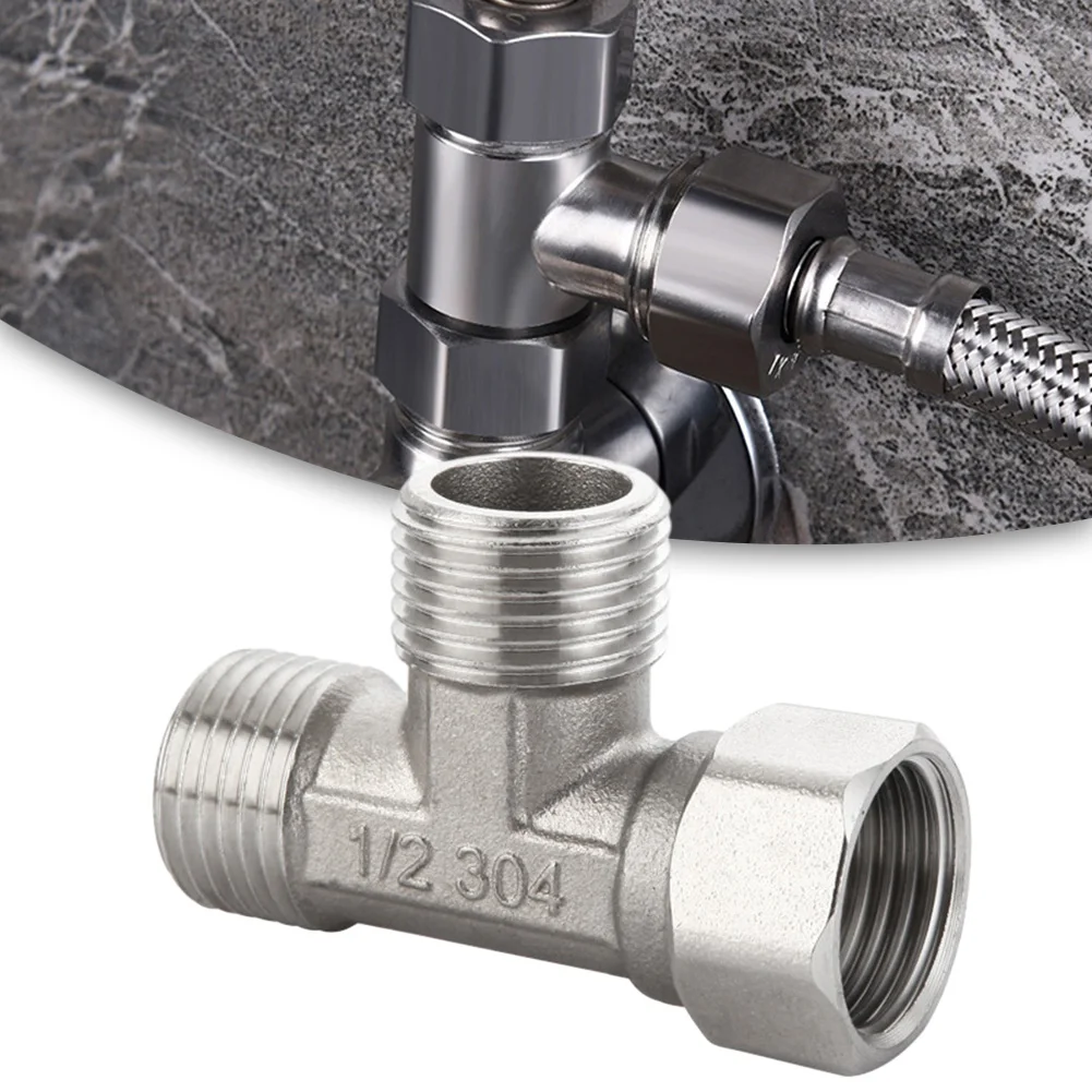 Shower Valve Cartridge - ข้อต่อรูปตัวที สแตนเลส G1/2 นิ้ว วาล์วแยกน้ำแบบสามทาง สำหรับฝักบัวอาบน้ำ