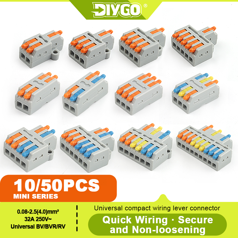 Push Fit Connector - DIY GO 10/50PCS ขั้วต่อสายไฟแบบกดเร็วอเนกประสงค์ขนาดกะทัดรัด สำหรับต่อสายไฟฟ้า DIY