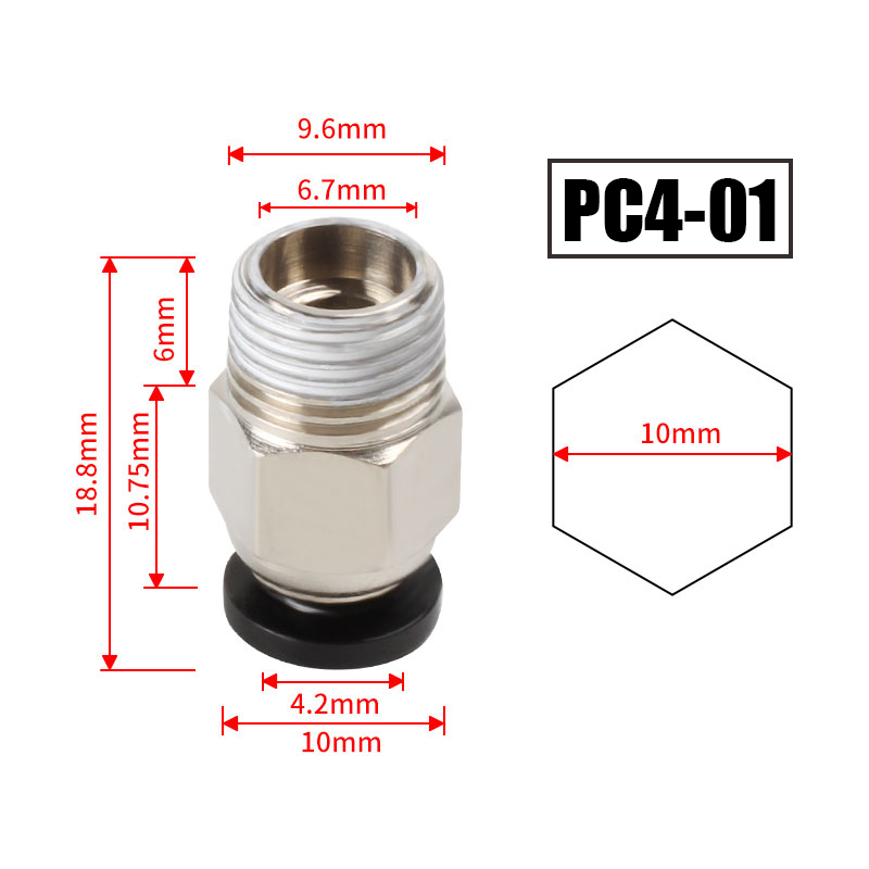10 ชิ้น/ล็อต ข้อต่อลม PC4-M10  - Ptfe Tape Thread บทวิจารณ์และราคา