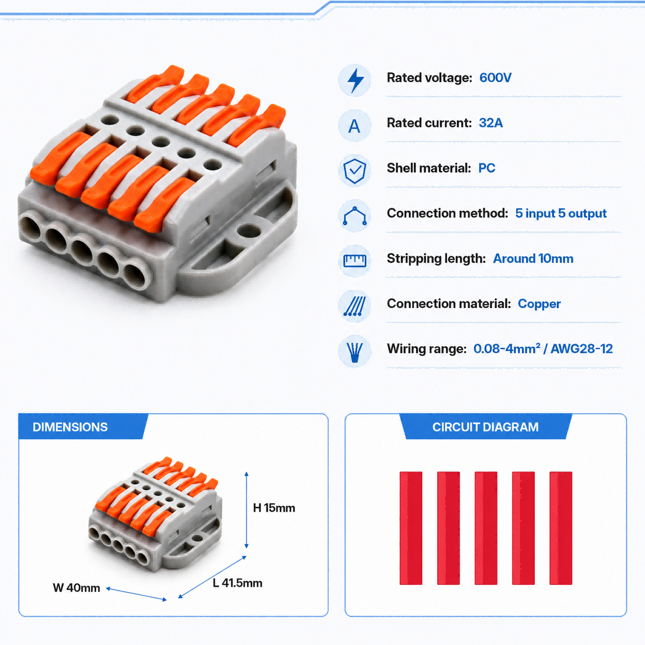 ขั้วต่อสายไฟ 2-30 พิน แบบเร็ว  - Push Fit Connector บทวิจารณ์และราคา